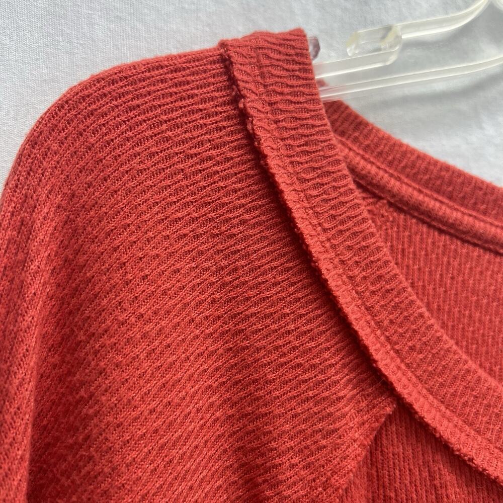 We The Free People Thermal Top Women L Orange Waffle Knit Oversized Long Sleeve - Picture 3 of 15